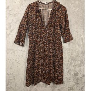 Old Navy Womens XL Floral Print V Neck Smocked Waist Midi Dress Black Orange